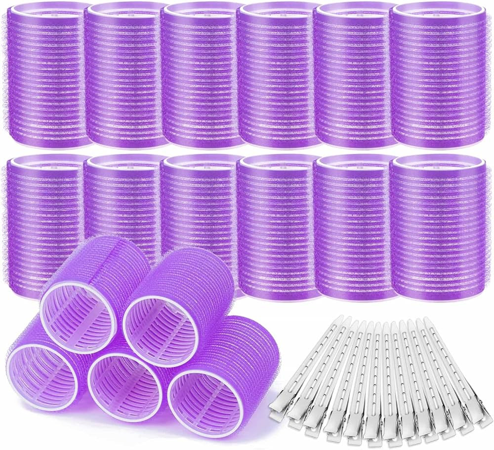 Hair Curlers Rollers, 12Pcs Big Hair Rollers Self Grip Holding Curlers with 12Pcs Stainless Steel... | Amazon (US)