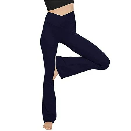 Womens Crossover Flare Leggings High Waisted Casual Cute Stretchy Full Length Workout Elegant Yoga P | Walmart (US)