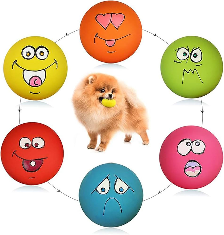 Smile Face Dog Squeaky Toys Soft Latex Squeak Balls for Puppy Small Pet Dogs 6 Pcs/Set | Amazon (US)