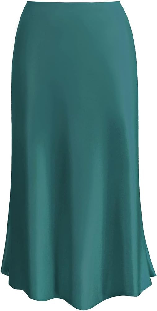 Womens Leopard Print Skirt Midi Long Length Silk Satin High Waist Elastic Skirts | Amazon (US)