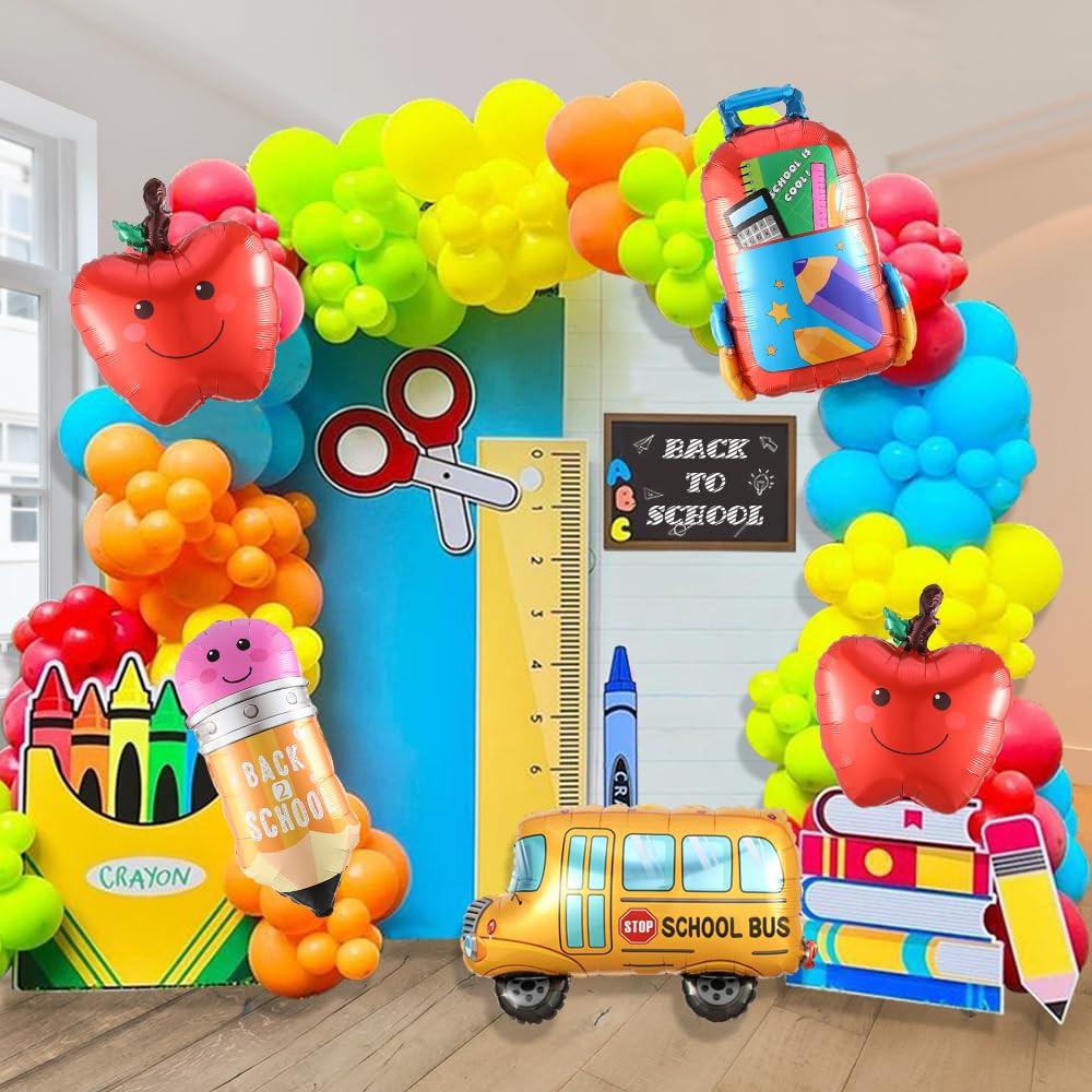 158pcs Back to School Balloon Garland Arch Kit, School Bus House Pencil Bag Foil Balloon with Rai... | Amazon (US)
