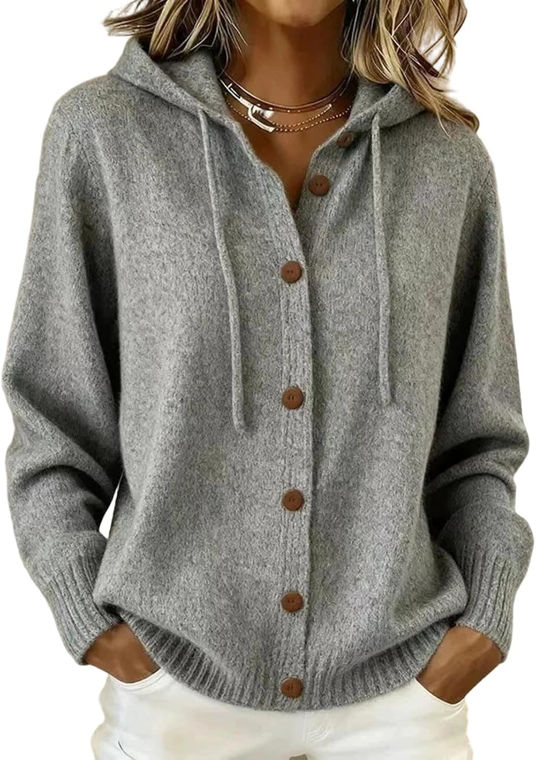 Hooded Cardigan for Women Cashmere Sweaters Button up Knit Tie Front Hoodie | Amazon (US)