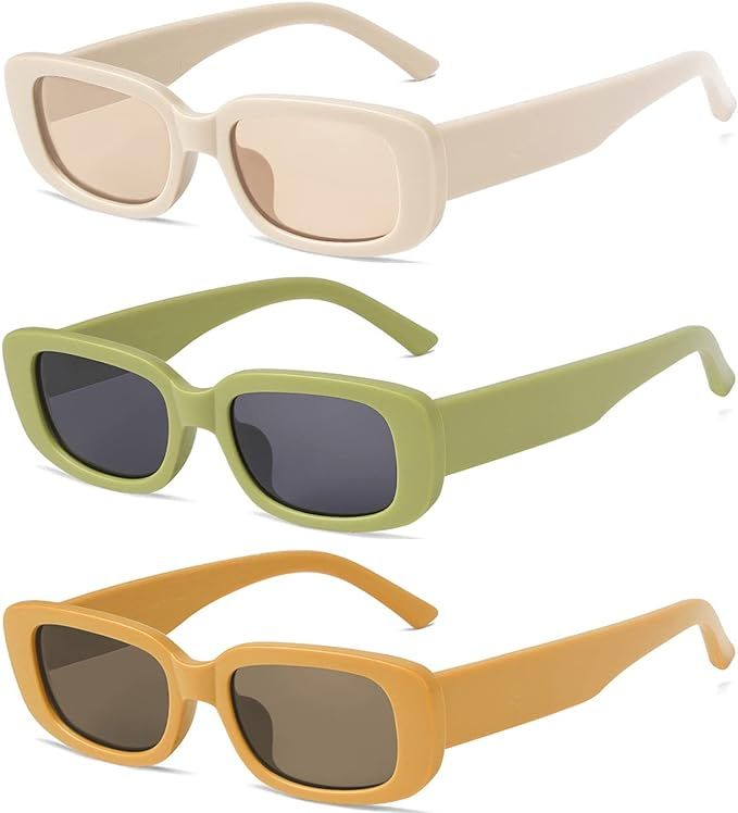Tskestvy 3 Pack Women’s Rectangle Sunglasses Retro Trendy Square Vintage Glasses Pack 90s Y2K A... | Amazon (US)
