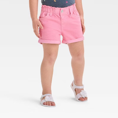 Toddler Girls' Paperbag Shorts - Cat & Jack™ Medium Pink 12M: Cotton Blend, Recycled Polyester, Elastic Waist | Target