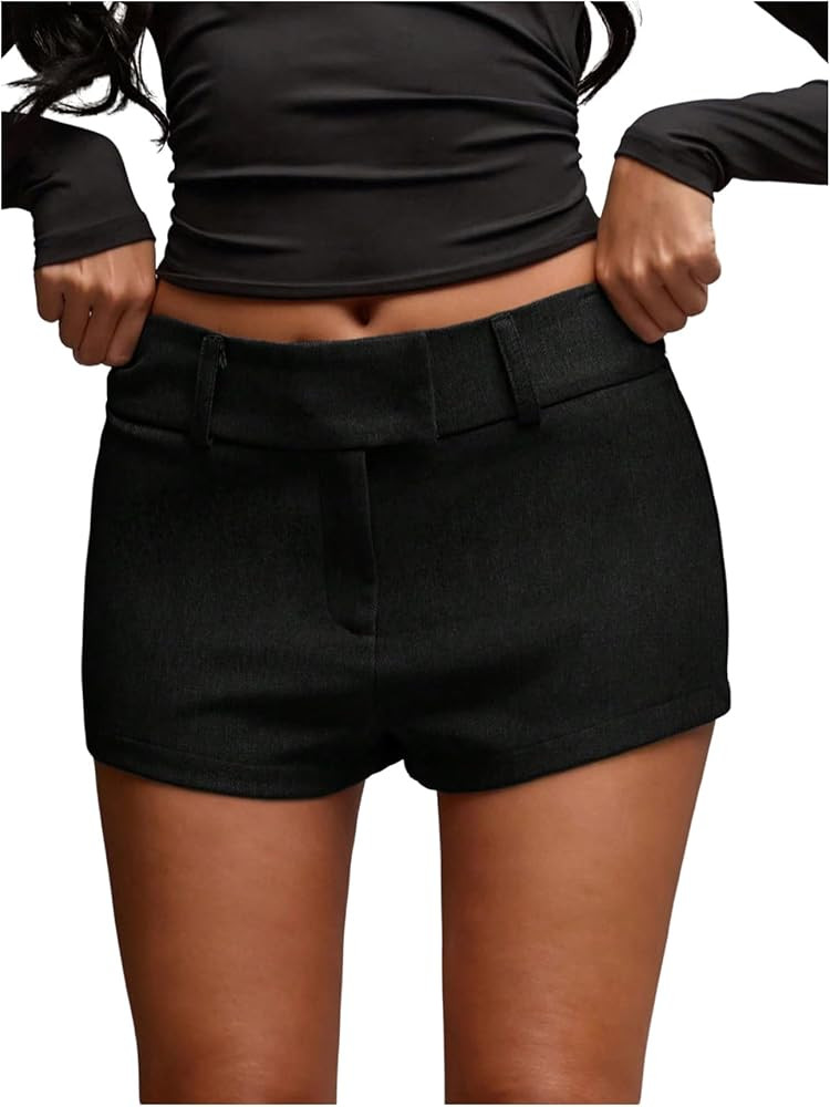 SweatyRocks Women's Y2K Going Out Shorts Zipper Low Waist Rave Mini Shorts Hot Pants | Amazon (US)