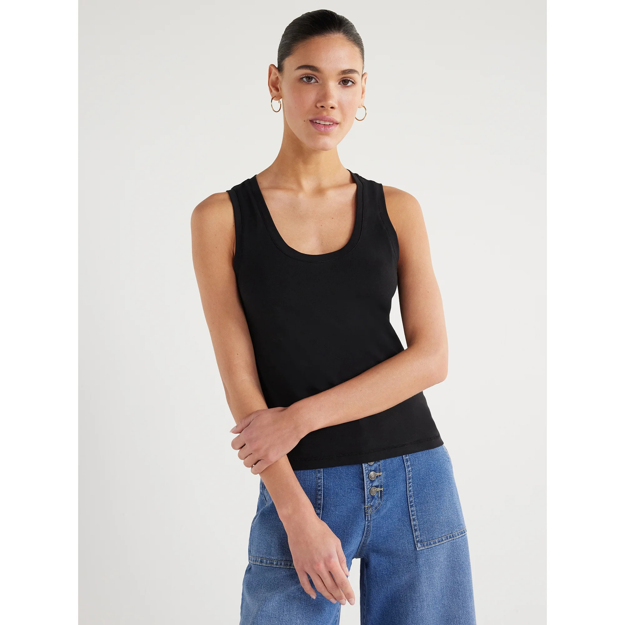 Scoop Women’s Ultimate Cotton Jersey Fitted Baby Tank Top, Sizes XS-XXL | Walmart (US)