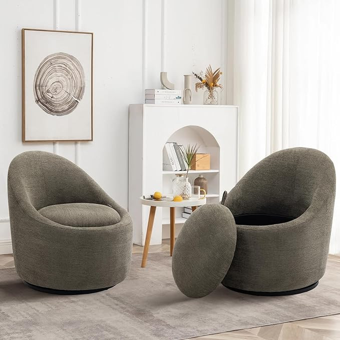 Modern Green Accent Swivel Chair Set of 2 - 360 Barrel Chair with Hidden Storage for Living Room/... | Amazon (US)