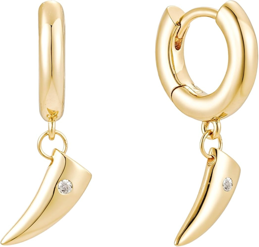 Shark Tooth Earrings - 18K Gold Plated Dainty Hoops with Gold Shark Tooth Charm - Cool Earrings f... | Amazon (US)
