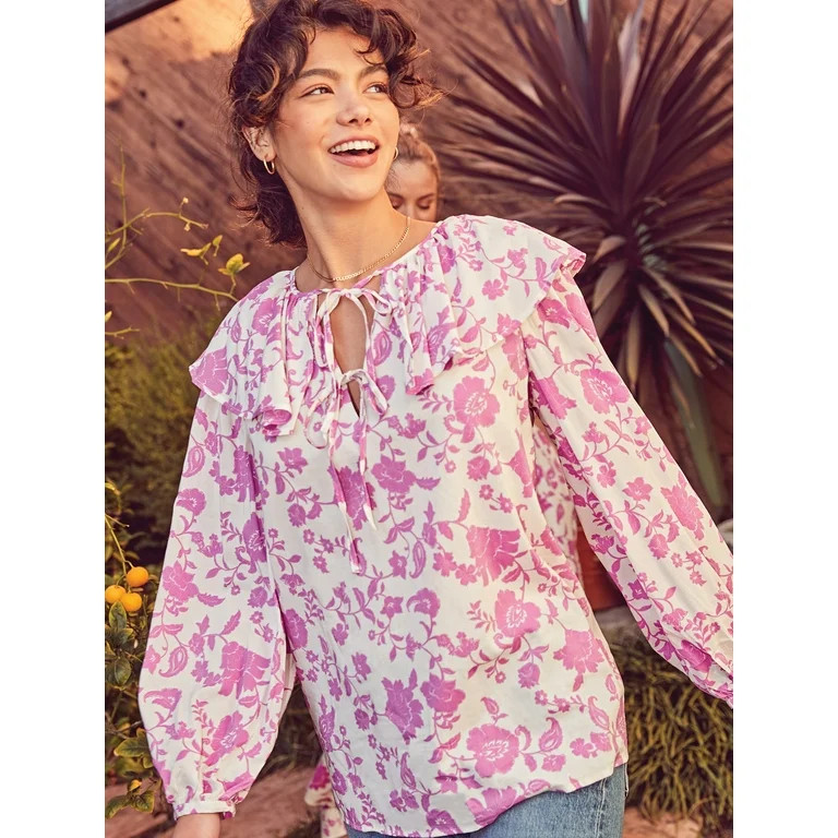 The Get Women's Ruffle Collar Print Top | Walmart (US)