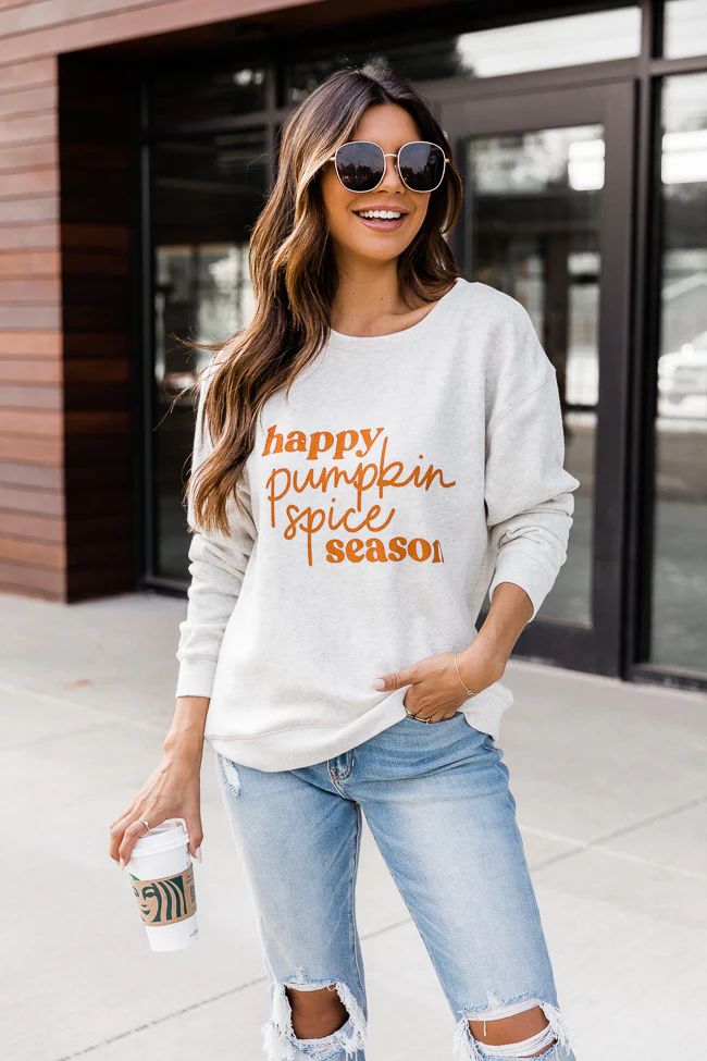 Happy Pumpkin Spice Season Heather Sand Graphic Sweatshirt | Pink Lily