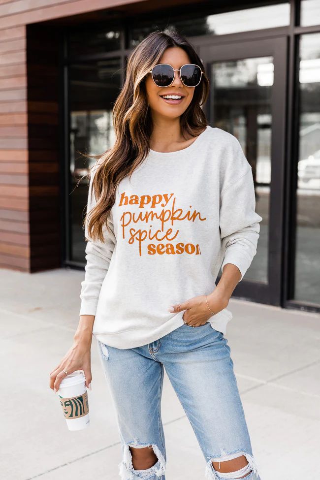 Happy Pumpkin Spice Season Heather Sand Graphic Sweatshirt | The Pink Lily Boutique