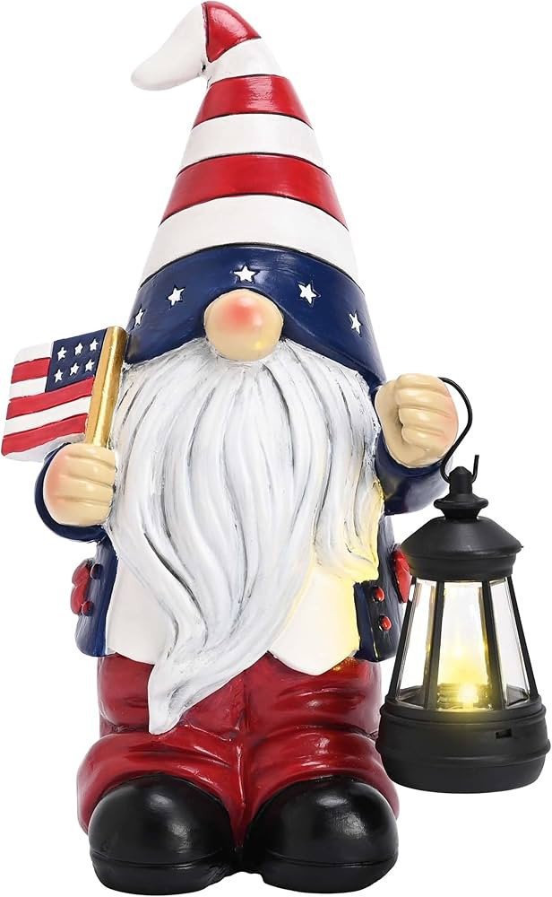 TERESA'S COLLECTIONS 4th of July Gnome Decorations with Solar Lantern, Memorial Day Decorations R... | Amazon (US)