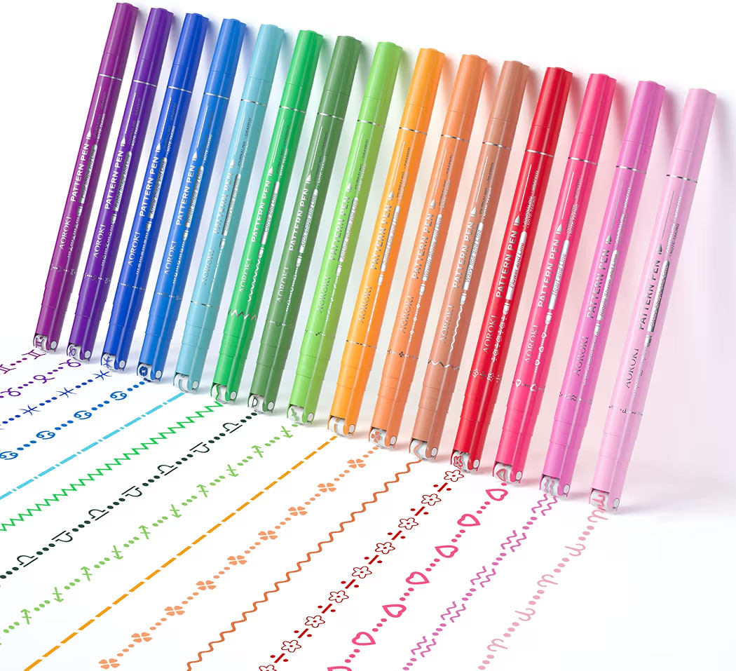 15 Colors Curve Highlighter Pens Set，15 Different Shapes Dual Tip Markers Cool Pens for Journal... | Amazon (US)