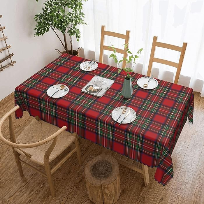 Rectangle Table Cloth, Tartan Clan Stewart Plaid Black Red Check Pattern Resistant Washable Table... | Amazon (US)