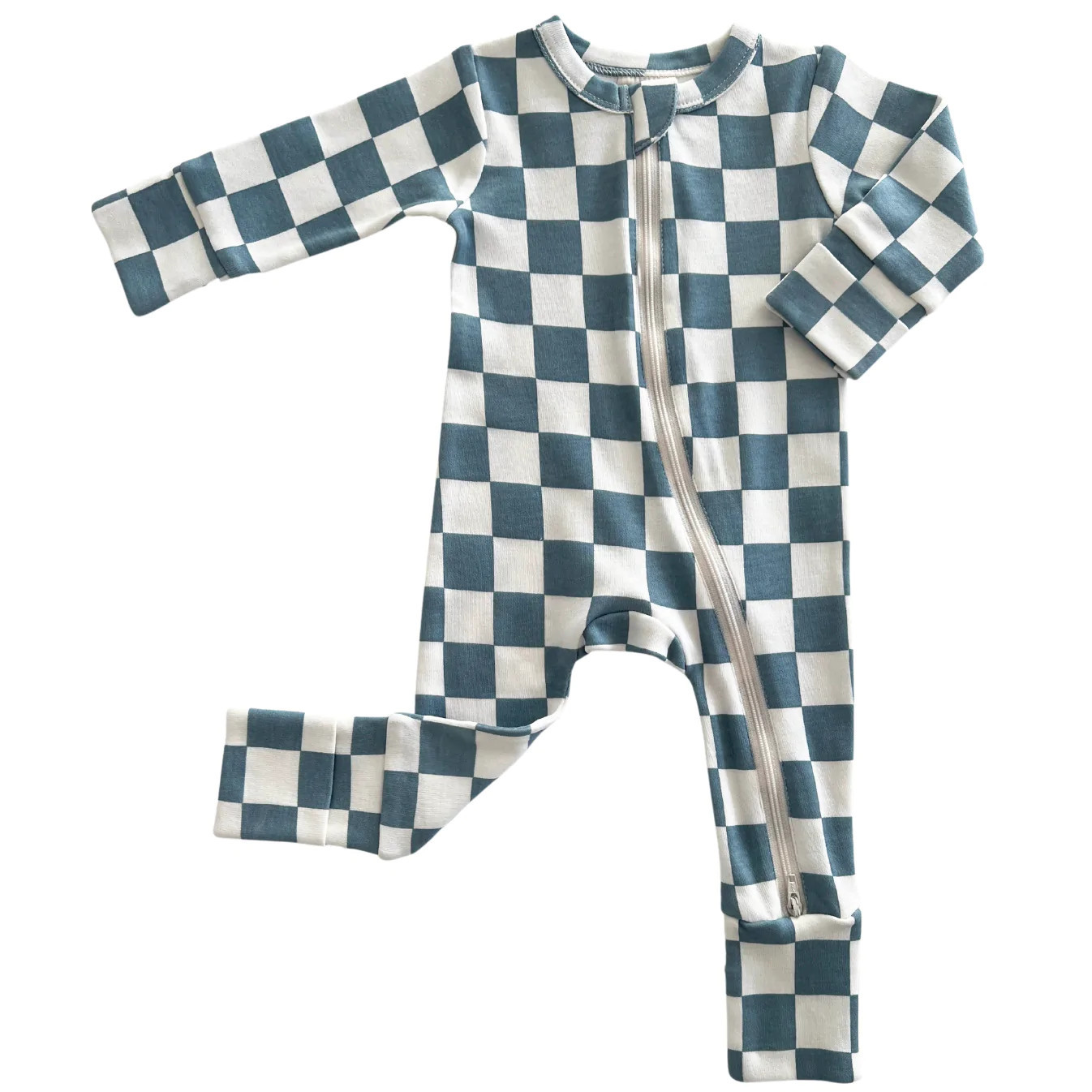 Blueberry Muffin Checkerboard / Organic 2-Way Zip Romper | SpearmintLOVE