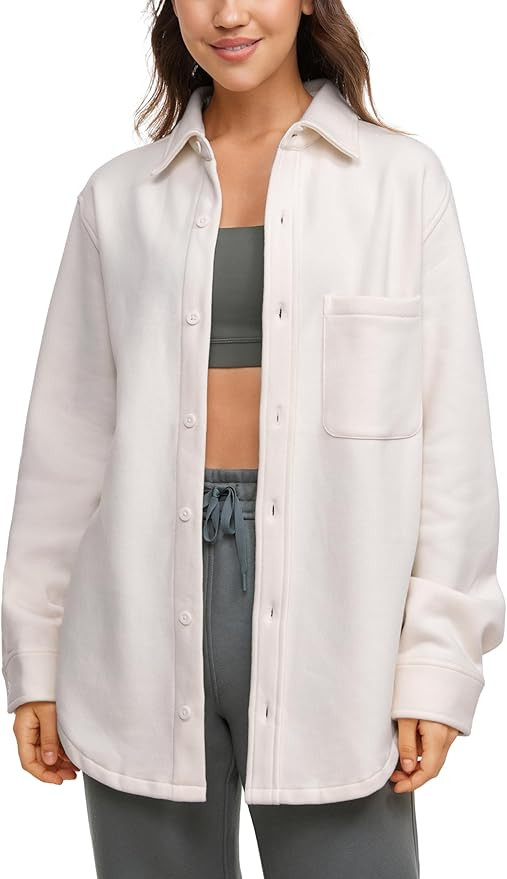 CRZ YOGA Womens Fleece Shacket Jackets Fall Warm Casual Long Sleeve Button Down Shirts with Pocke... | Amazon (US)