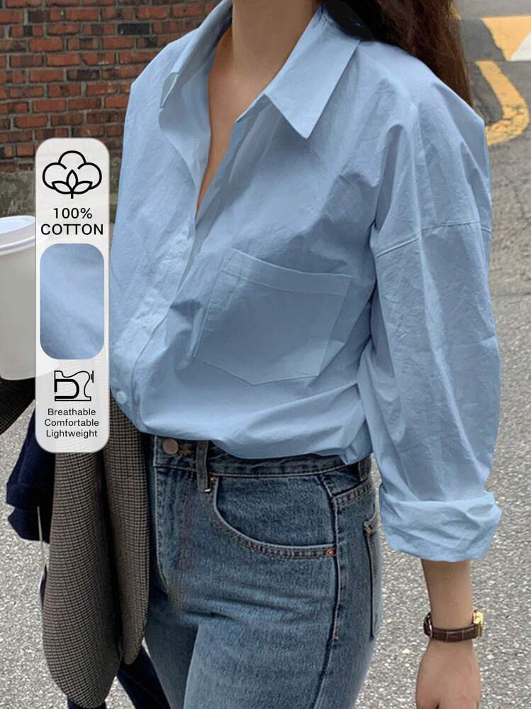 DAZY Pocket Patched Drop Shoulder Shirt | SHEIN