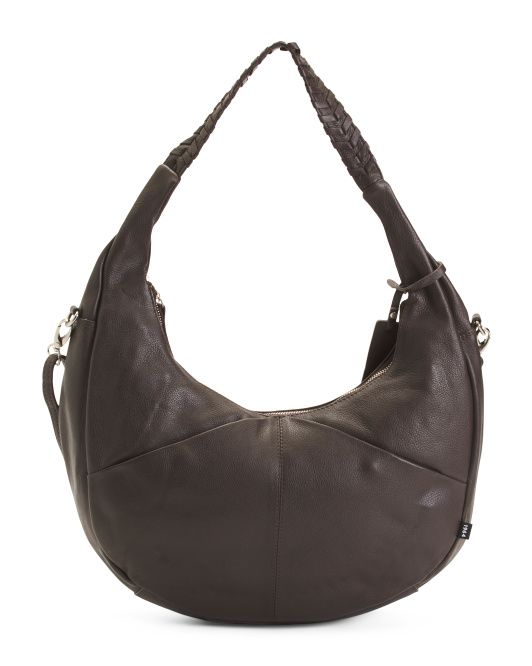 Made In Italy Leather Large Half Moon Top Zip Hobo With Whipstitch | TJ Maxx