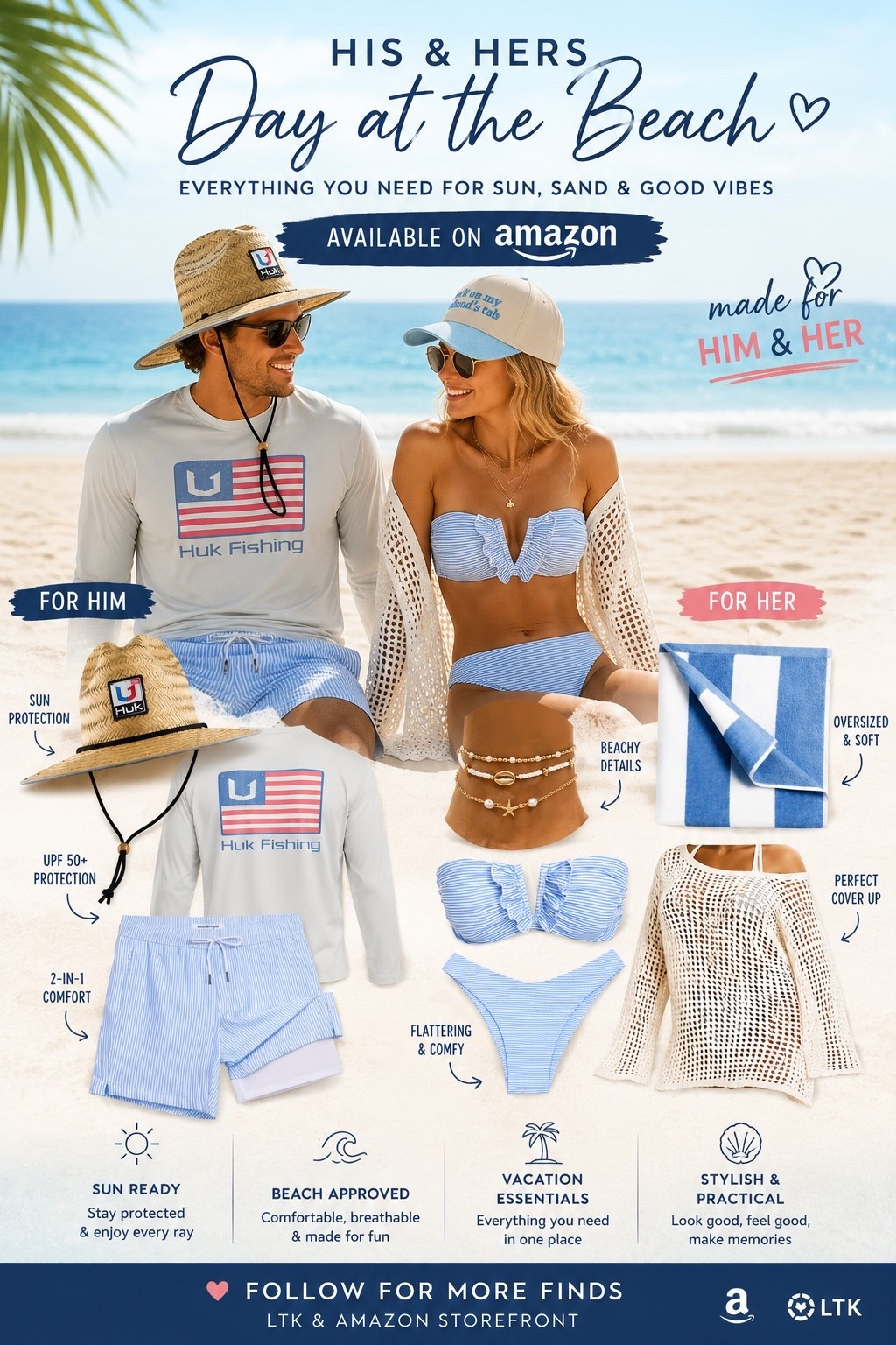 His + Hers beach day essentials ☀️🏖️
Matching vacation vibes linked in my LTK + Amazon Storefront 🤍🌊

#LTKStyle #BeachEssentials #VacationStyle #AmazonFinds #BeachVibe