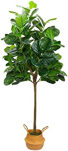 6ft Artificial Fiddle Leaf Fig Tree, Faux Fig Tree with Woven Planter and Moss, 7" Base 128 Leave... | Amazon (US)