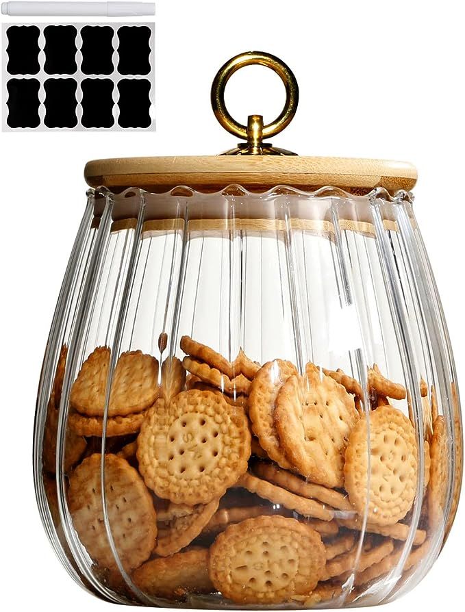 Glass Storage Jar with Lid Oval Decorative Jar 26 FL OZ, Kitchen Canister with Bamboo Lid, Airtig... | Amazon (US)
