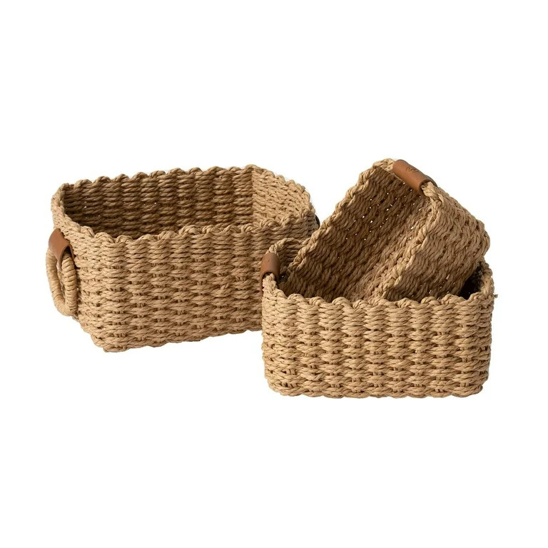 Asunby Small Wicker Baskets for Organizing, Recycled Paper Rope Storage Basket Container Bins for... | Walmart (US)