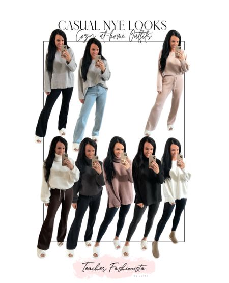 Cozy NYE looks to usher in January from home or a casual setting! 🤍

SIZE INFO:
•Gray sweater— fits oversized; I’m in a small
•Flare leggings— ribbed; athletic material; I went up to a M
•Jeans— not distressed, so great for work; I sized down in this style
•Lounge set— I’m in color “khaki”; I sized up to a M
•Sherpa (white & charcoal)— oversized fit; I am in a S.
•Turtleneck tunic sweater (nutmeg & black)— fits TTS; great material; not too heavy 
•White ribbed pullover— I sized up for an oversized fit; nice thick material; lots of colors!

#ltkfind #ltkunder100 #ltkstyletip #ltksalealert • NYE • Sweaters • Tunic Sweater • NYE outfits • Casual winter outfits • Lounge Set • Amazon fashion • Abercrombie Jeans • 90s Jeans • Flare leggings • Faux leather leggings • Winter Outfit • Lounge sets •

#LTKHoliday #LTKSeasonal #LTKunder50
