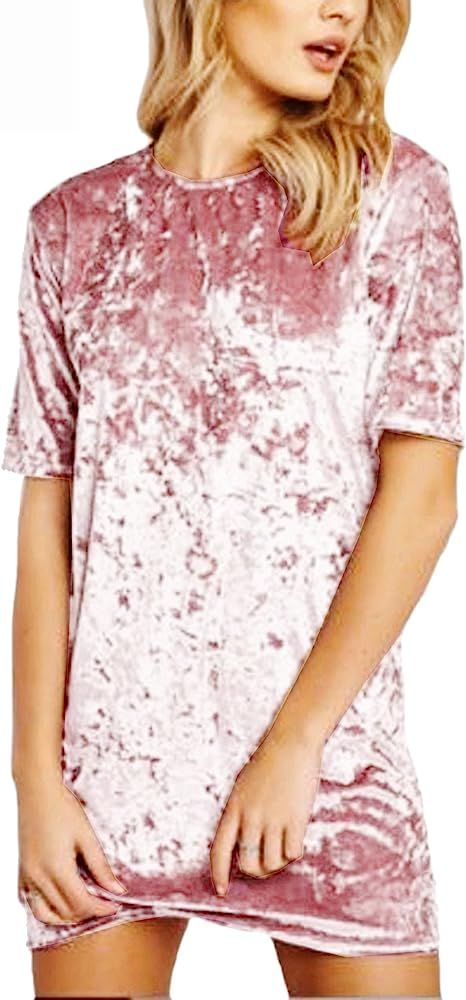 R.Vivimos Women's Summer Short Sleeve Crushed Velvet Mini Short Dresses | Amazon (US)