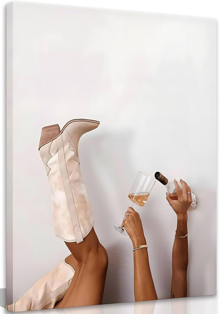 Yolbcdr Trendy Cowgirl Boots Wall Art Vintage Champagne Posters Teen Girls Room Decor Neutral Can... | Amazon (US)