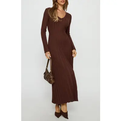 Princess Polly Gratuita Long Sleeve Rib Maxi Sweater Dress in Chocolate at Nordstrom, Size 6 | Nordstrom