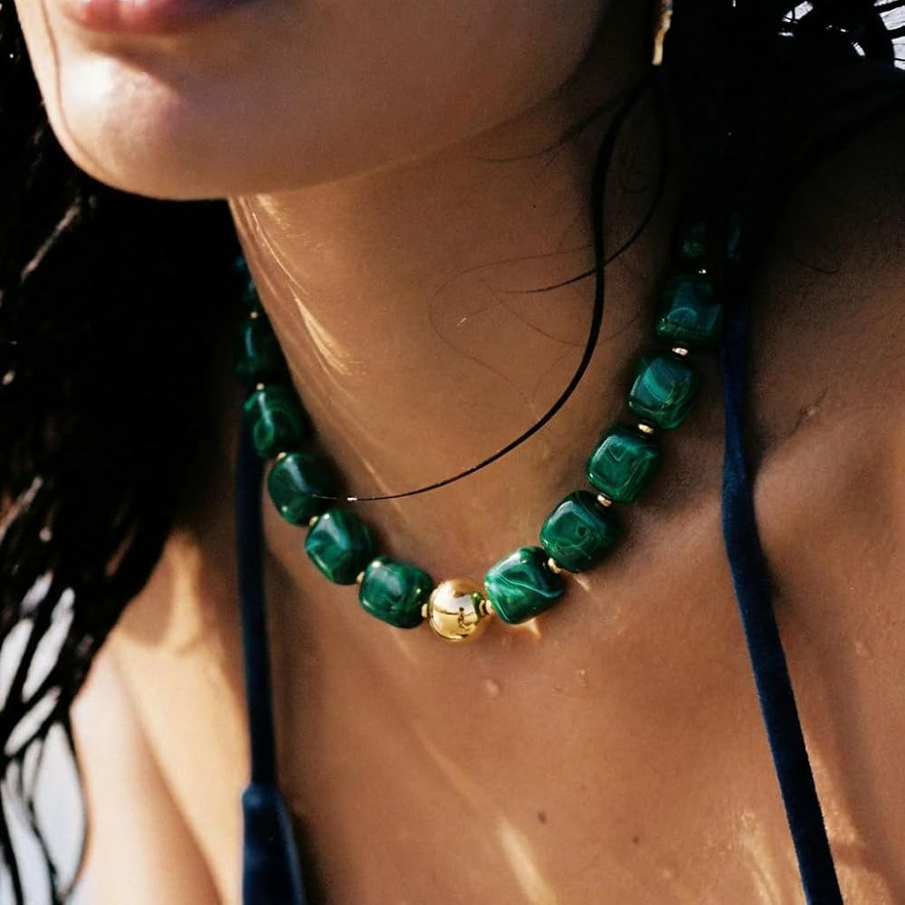 Chunky Colorful Beaded Choker Necklace for Women, Summer Beach Statement Resin Beads Necklace, Tr... | Amazon (US)