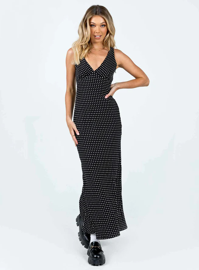 Nellie Maxi Dress Black Polka Dot | Princess Polly US