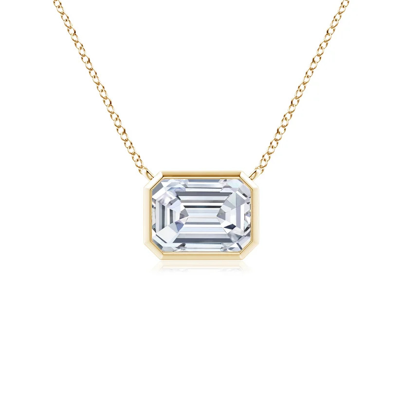 Lab-Grown East-West Bezel-Set Emerald-Cut Diamond Pendant | Angara Inc.