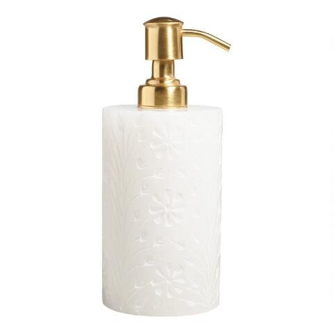 White Carved Floral Alabaster Soap Dispenser | World Market