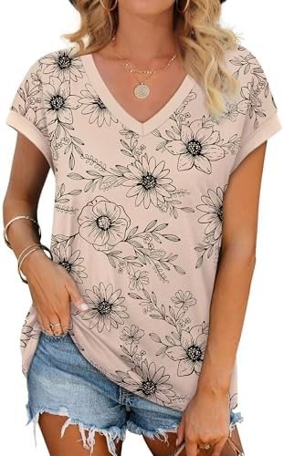 WIHOLL Womens Summer Tops 2026 Cap Short Sleeve Shirs V Neck T Shirts Fashion Beach Vacation Clot... | Amazon (US)