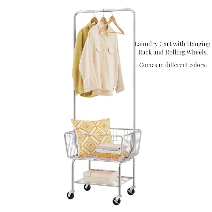 Laundry Cart with Hanging Rack, Metal Laundry Basket with Wheels, Laundry Hamper with Storage Basket and Shelf, Rolling Laundry Cart with Wheels. Comes in different colors. 

Laundry room. 

#LTKHome