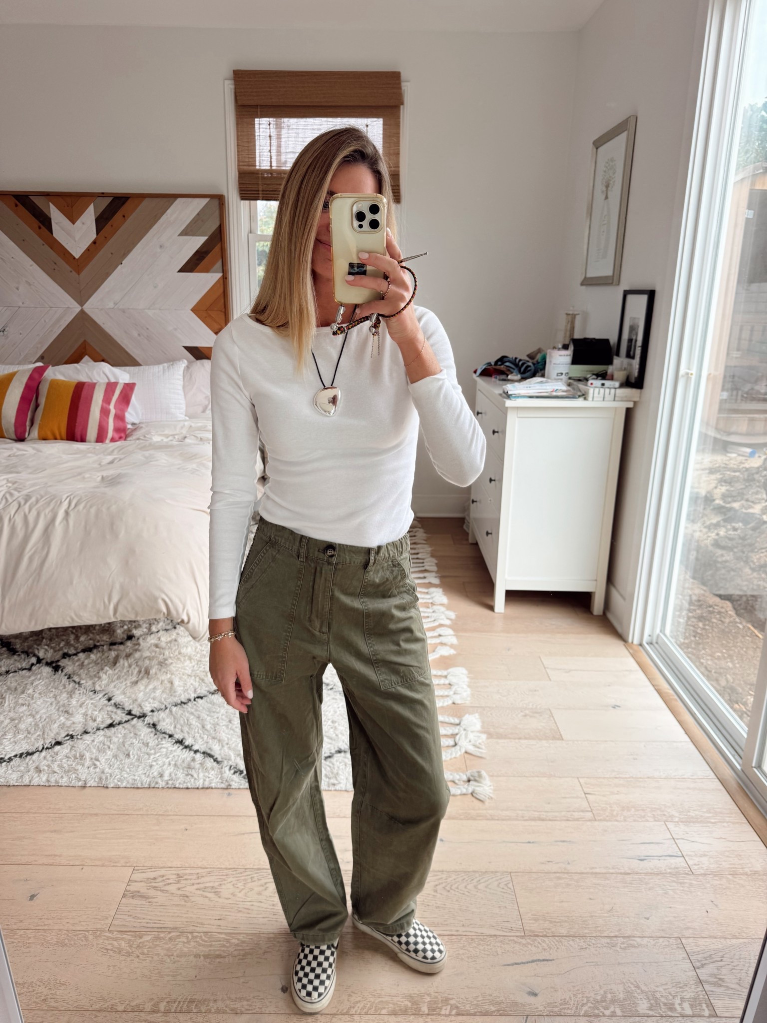 Everyday outfit with olive green loose pants and checkered vans 

#LTKdayinmylife #LTKSeasonal