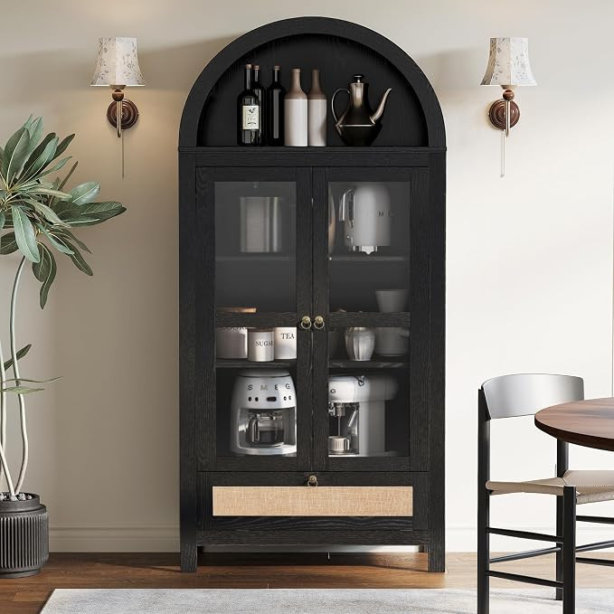 71” Tall Arched Kitchen Pantry Cabinet, Modern Farmhouse Hutch Storage Cabinets with Large Draw... | Amazon (US)