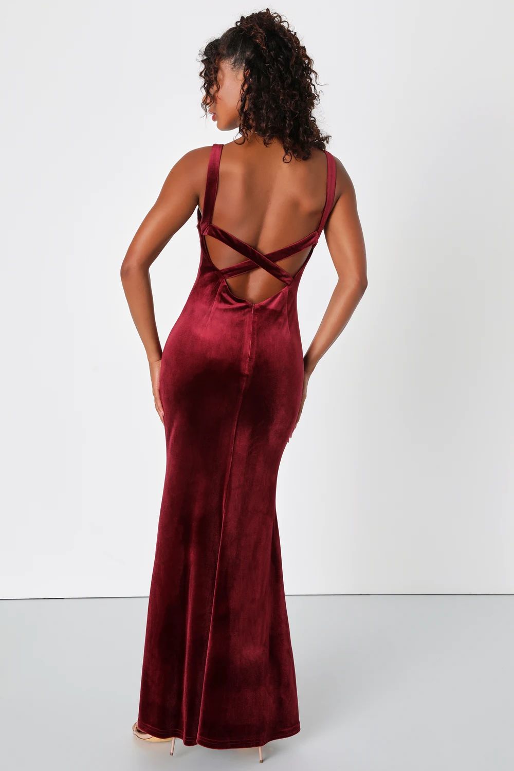 Perfectly Classy Wine Red Velvet Strappy Maxi Dress | Lulus (US)