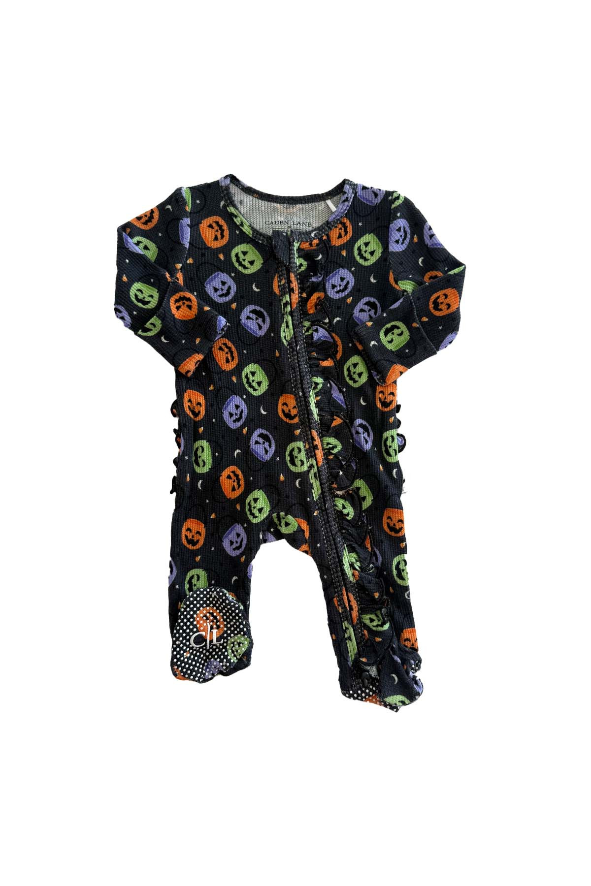 Halloween Bamboo Waffle Ruffle Zipper Footie | Candy Crawl | Caden Lane