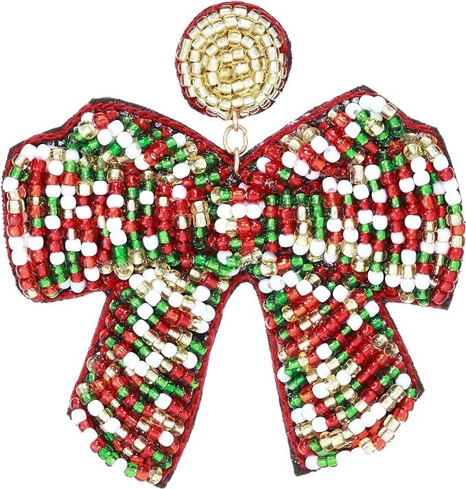 Mud Pie Women's Holiday Beaded Earrings, Bow, One Size | Amazon (US)