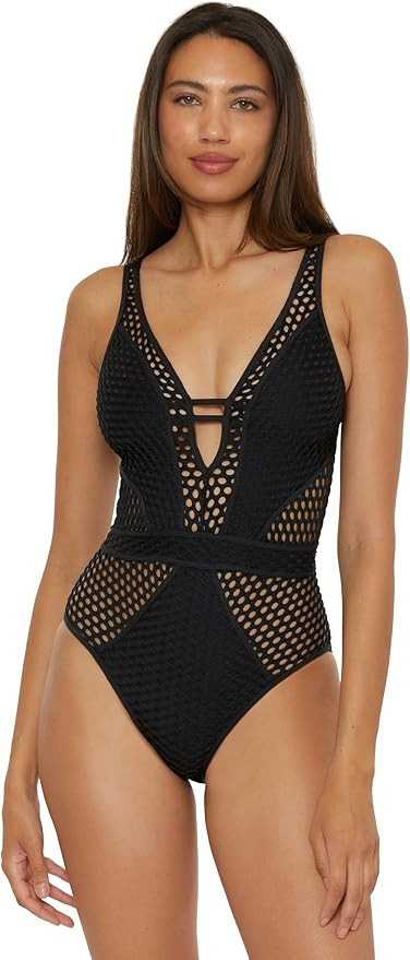 Becca Color Play One Piece Swimsuit, Plunge Neck, Crochet, Bathing Suits for Women | Amazon (US)