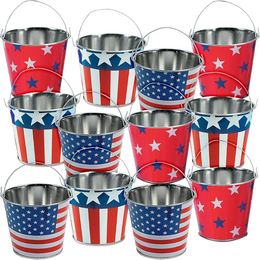Fun Express Small Baskets for Gifts Mini Buckets 12 Pack - Patriotic Metal Bucket with Handle for... | Amazon (US)