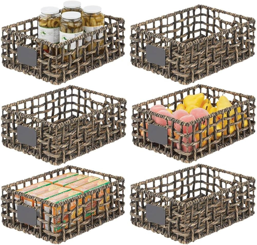 mDesign Hyacinth Open Weave Kitchen Cabinet Pantry Basket with Built-in Chalkboard Label for Orga... | Amazon (US)