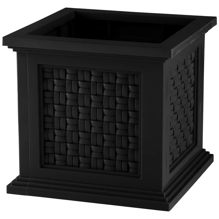Pure Garden Outdoor Rattan Style Planter Box - 14.65-Inch Plant Pot, Black | Walmart (US)