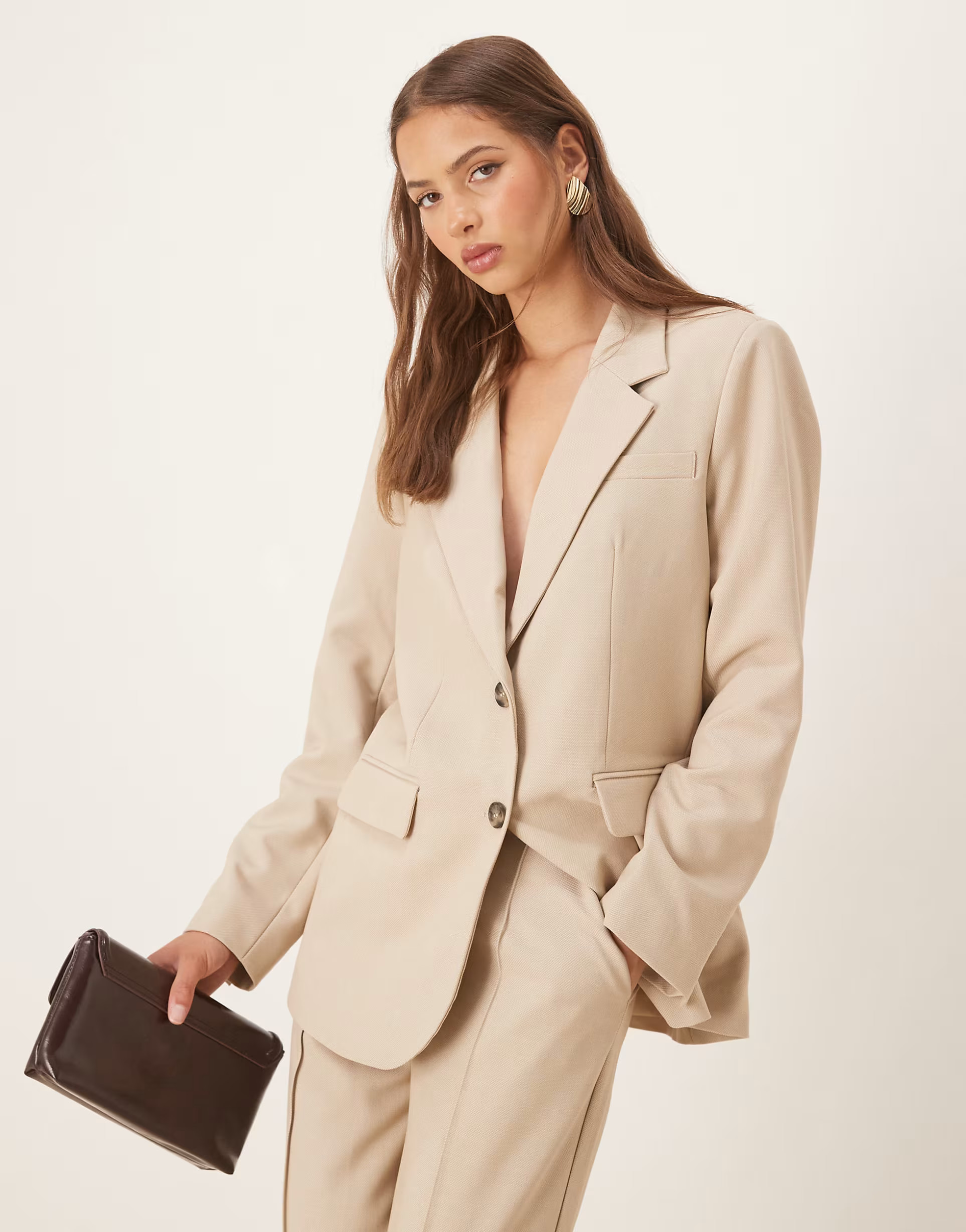 YAS oversized blazer with tortoise shell button detail co-ord in cream | ASOS | ASOS (Global)