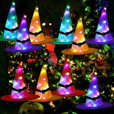 Halloween Decorations Outdoor Witch Hats 10Pcs Hanging Lighted Witch Hat Decorations RGB LED Stri... | Amazon (US)