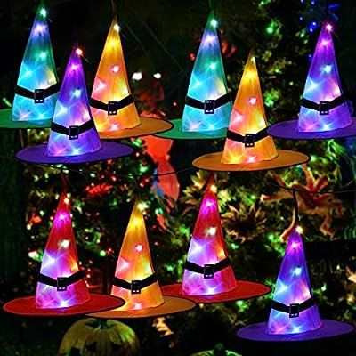 Halloween Decorations Outdoor Witch Hats 10Pcs Hanging Lighted Witch Hat Decorations RGB LED Stri... | Amazon (US)