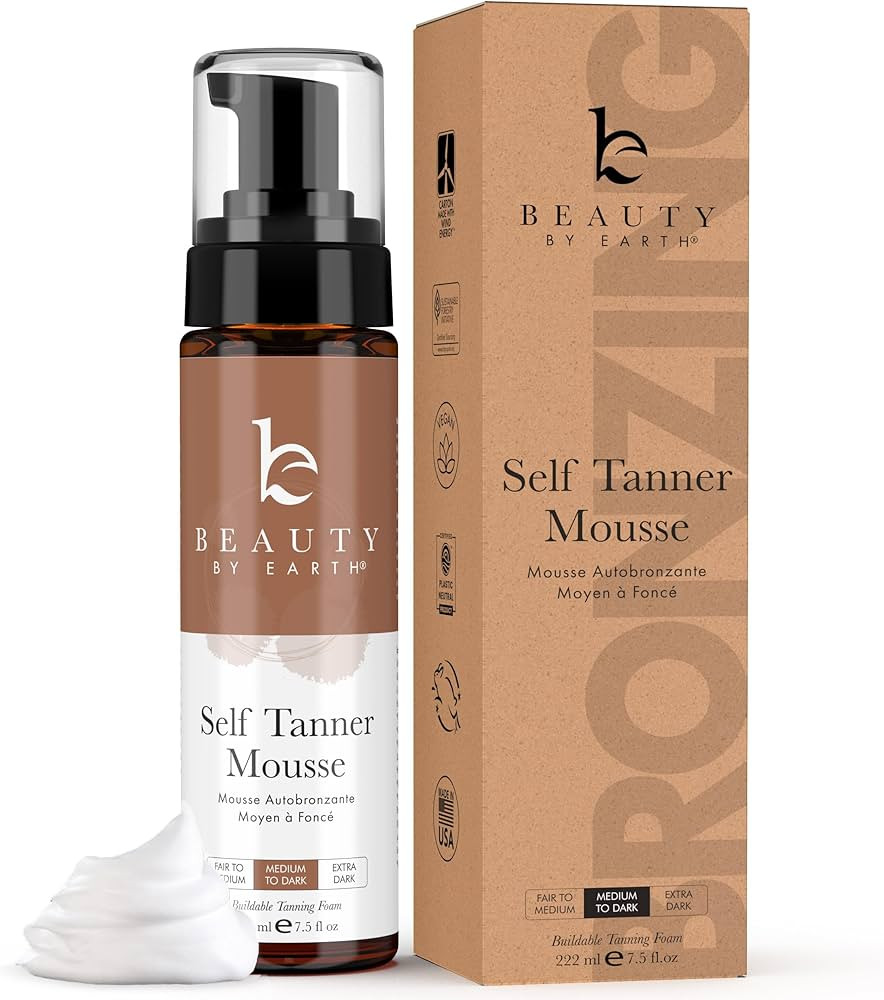 Beauty by Earth Self Tanner Mousse - Medium to Dark Gradual Self Tanner Foam, Sunless Tanner, Nat... | Amazon (US)