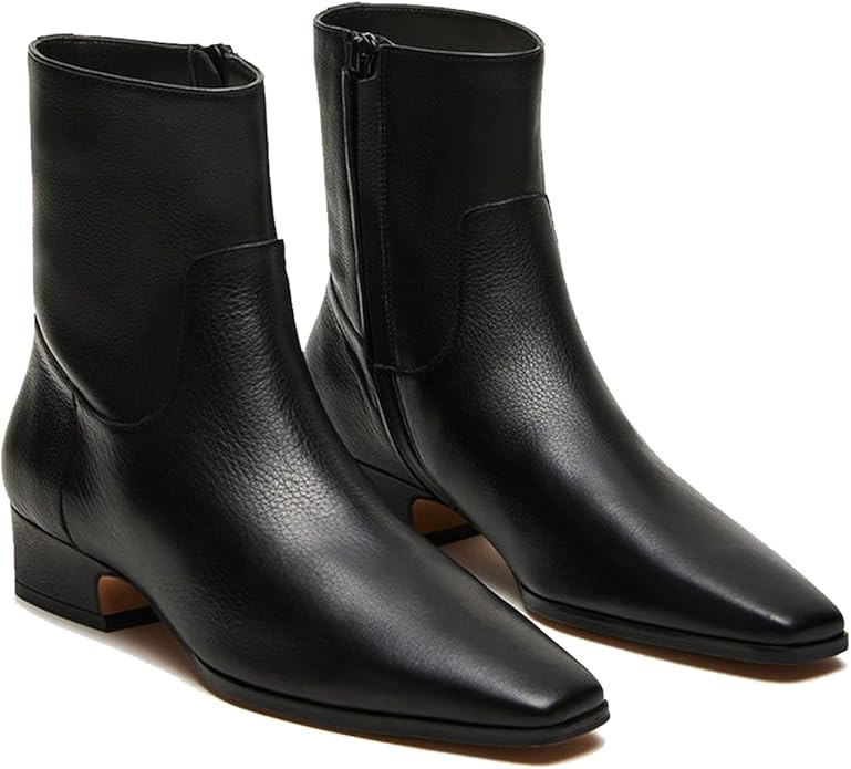 Women's Ankle Boots Square Toe Low Chunky Block Heel Booties Comfortable Short Boots Side Zipper ... | Amazon (US)